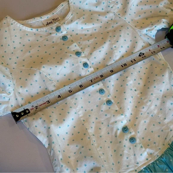 VINTAGE AMY TOO! White and Blue Polka Dot Ruffled Girls Dress 80s 90s Size 12 - Picture 9 of 14